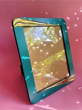 Post Modern Teal Enamel Photo Frame with Gold Brassy Accents